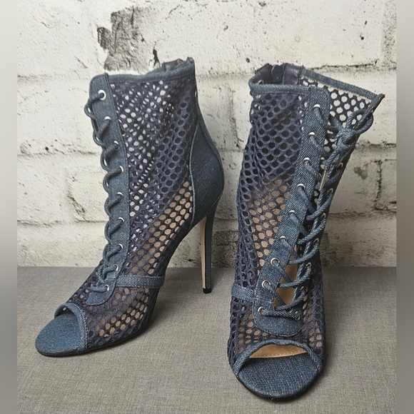 Shoe DAZZLED Caedance Peep Toe Denim Bootie - Picture 4 of 8